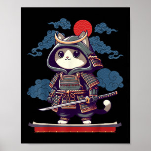 Japanisch Samurai Cat Tattoo Kawaii Ninja Cat Anim Poster