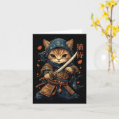 Japanisch Samurai Cat Tattoo Kawaii Ninja Cat Cat  Karte (Gelbe Blume)