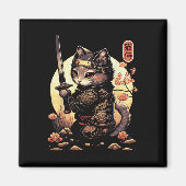 Japanisch Samurai Cat Tattoo, Kawaii Ninja Cat Magnet (Vorne)