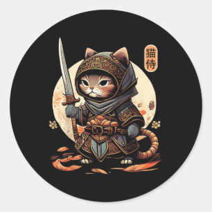 Japanisch Samurai Cat Tattoo Kawaii Ninja Cat Runder Aufkleber