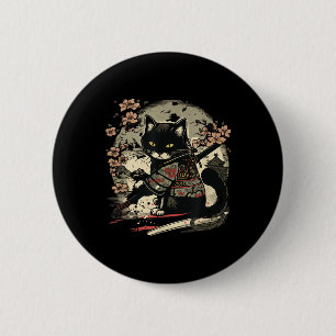 Japanisch Samurai Cat Tattoo, Vintag Kawaii Ninja Button
