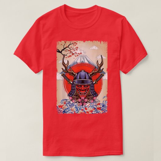 Japanisch Samurai Demon Cherry Blossom T-Shirt (Design vorne)