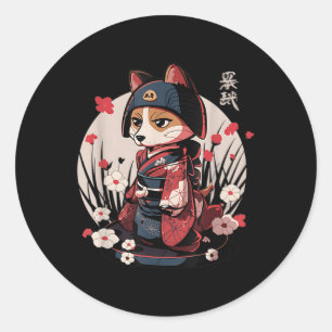 Japanisch Samurai Dog Tattoo Kawaii Ninja Dog Runder Aufkleber