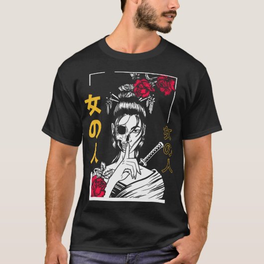 Japanisch Samurai Floral Warrior Geisha Woman Toky T-Shirt (Vorderseite)