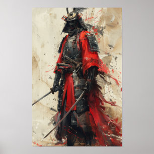 Japanisch Samurai Full Body Portrait Print Poster