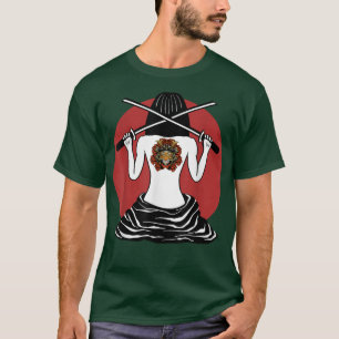 Japanisch Samurai Girl und Vintag Sakura Cherry Bl T-Shirt