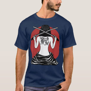 Japanisch Samurai Girl und Vintag Sakura Cherry Bl T-Shirt