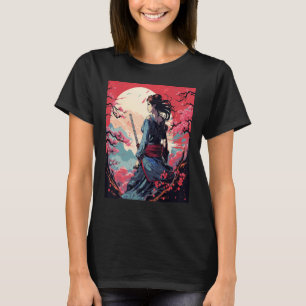 Japanisch Samurai Girl Vintag Retro Sakura Cherry T-Shirt
