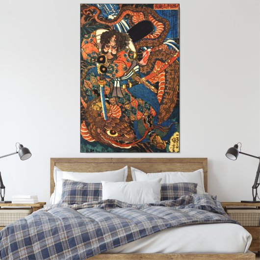 Japanisch Samurai kämpft Python Leinwanddruck (Insitu (Schlafzimmer))
