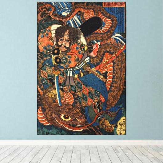 Japanisch Samurai kämpft Python Leinwanddruck (Insitu (Holzboden))