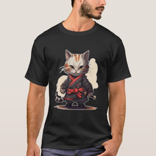 Japanisch Samurai Kitty Swordplay T-Shirt (Vorderseite)