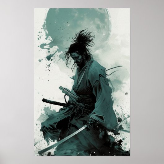 Japanisch Samurai mit Coolem Blick - Poster drucke (Vorne)