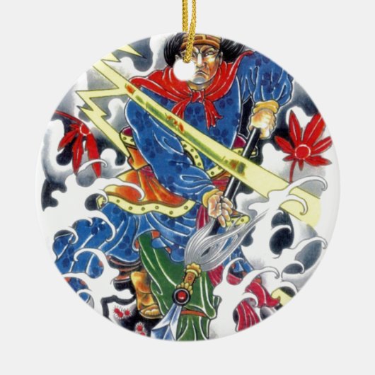 Japanisch Samurai mit Spear-Tätowierdesign Keramikornament (Vorne)