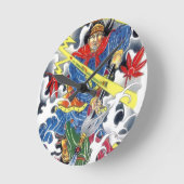 Japanisch Samurai mit Spear-Tätowierdesign Runde Wanduhr (Winkel)