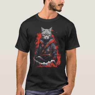 Japanisch Samurai Ninja Cat Japanisch Art Graphic  T-Shirt