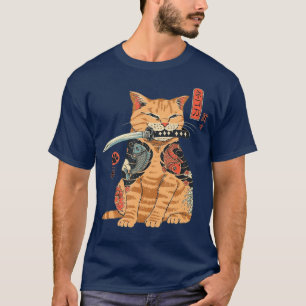 Japanisch Samurai Ninja Cat Kawaii Tattoo Graphic T-Shirt