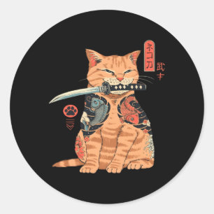 Japanisch Samurai Ninja Cat Kawaii Tattoo Runder Aufkleber