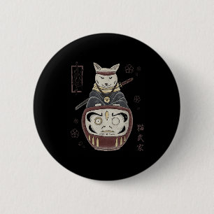 Japanisch Samurai Ninja Cat on Daruma Traditional Button
