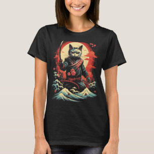 Japanisch Samurai Ninja Cat Retro Tattoo Graphic 3 T-Shirt