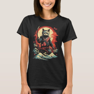 Japanisch Samurai Ninja Cat Retro Tattoo Graphic 3 T-Shirt