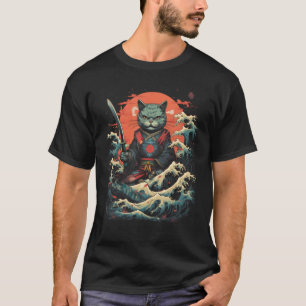 Japanisch Samurai Ninja Cat Retro Tattoo Graphic # T-Shirt