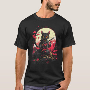 Japanisch Samurai Ninja Cat Retro Tattoo Graphic # T-Shirt