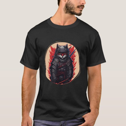 Japanisch Samurai Ninja Cat T-Shirt (Vorderseite)