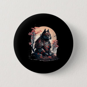 Japanisch Samurai Ninja Dog Tattoo Graphic for Men Button