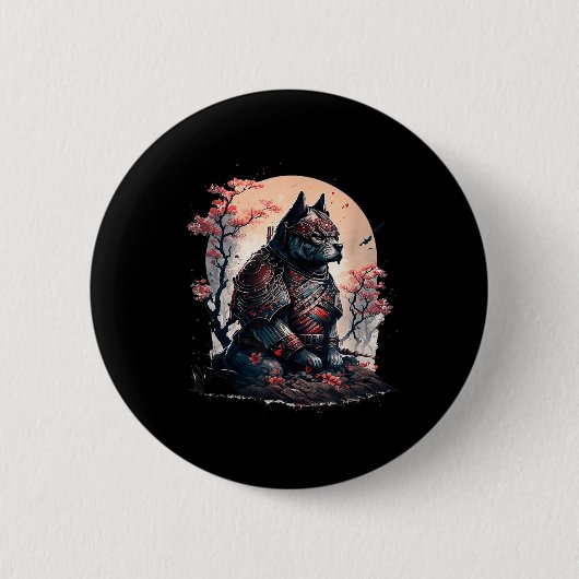 Japanisch Samurai Ninja Dog Tattoo Graphic for Men Button (Vorderseite)