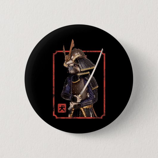Japanisch Samurai Ninja Mops Dog Lover Kawaii Tatt Button (Vorderseite)