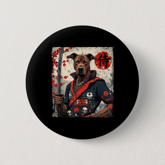 Japanisch Samurai Pitbull Tattoo Kawaii Ukiyo-e Ni Button (Vorderseite)