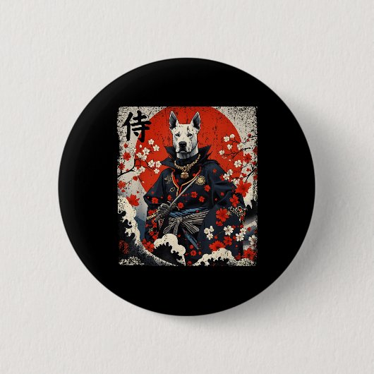 Japanisch Samurai Pitbull Tattoo Kawaii Ukiyo-e Ni Button (Vorderseite)
