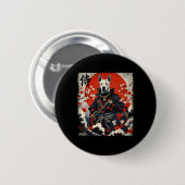 Japanisch Samurai Pitbull Tattoo Kawaii Ukiyo-e Ni Button (Vorne & Hinten)
