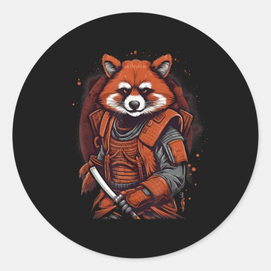 Japanisch Samurai Red Panda Runder Aufkleber (Vorderseite)
