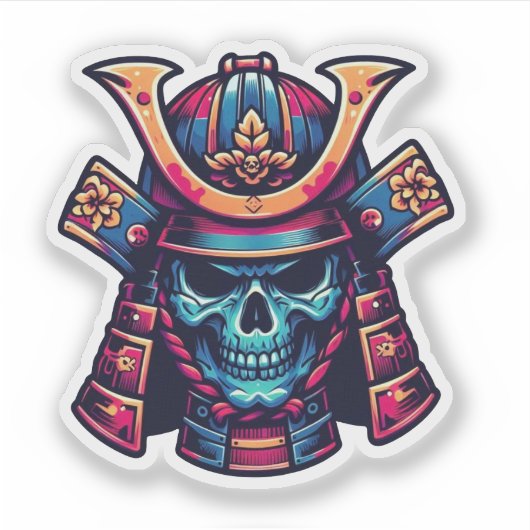 Japanisch Samurai Skull Aufkleber (Vorderseite)