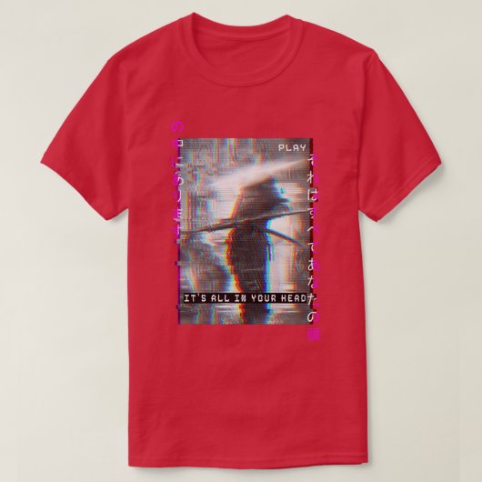 Japanisch Samurai Vaprowave Glitch Warrior T-Shirt (Design vorne)
