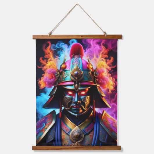 Japanisch Samurai Wall Tapestry Wandteppich Mit Holzrahmen (Vorderseite)