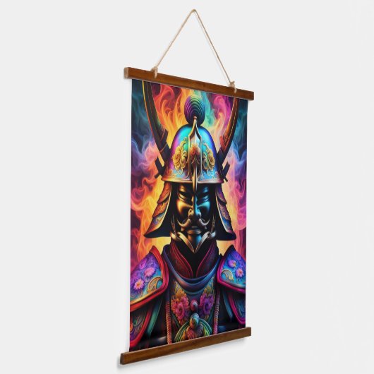 Japanisch Samurai Wall Tapestry Wandteppich Mit Holzrahmen (Gewinkelt)