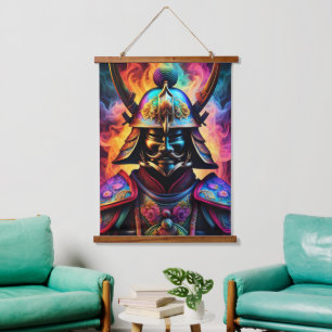 Japanisch Samurai Wall Tapestry Wandteppich Mit Holzrahmen