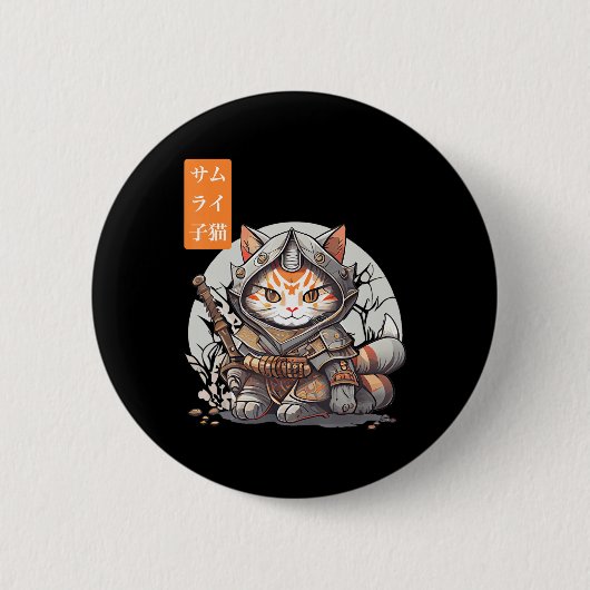 Japanisch Samurai Warrior Kawaii Cat Anime Lover Button (Vorderseite)