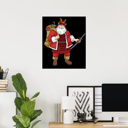 Japanisch Samurai Weihnachtskrieger Weihnachtsmann Poster (Heimbüro)
