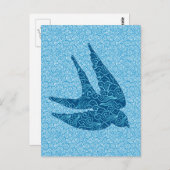 Japanisch schlucken in Flug, Kobalt und Blautönen Postkarte (Vorne/Hinten)