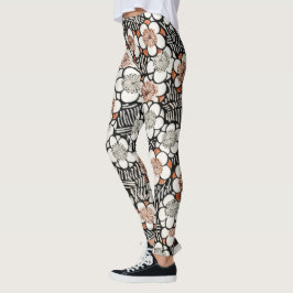 Japanisch Schwarz und Rot Floral Leggings