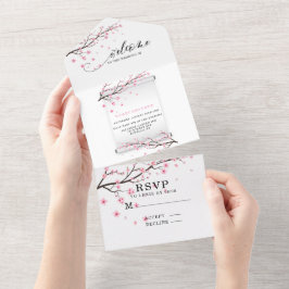 Japanisch Scroll Cherry Blossom Hochzeit All In One Einladung
