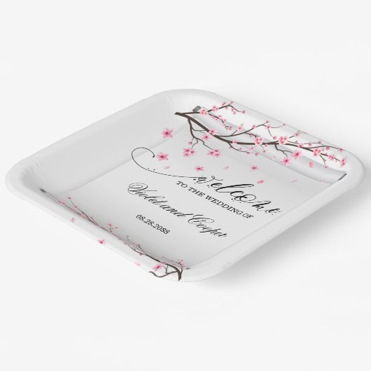 Japanisch Scroll Cherry Blossom Hochzeit Pappteller (Gewinkelt)