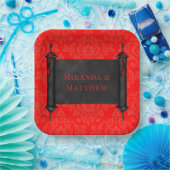 Japanisch Scroll Red Black Damask Hochzeit Pappteller (Party)