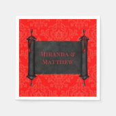 Japanisch Scroll Red Black Damask Hochzeit Serviette (Vorderseite)