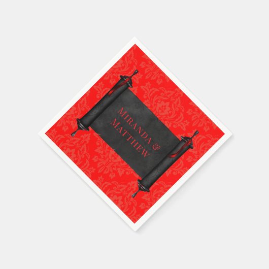 Japanisch Scroll Red Black Damask Hochzeit Serviette (Ecke)