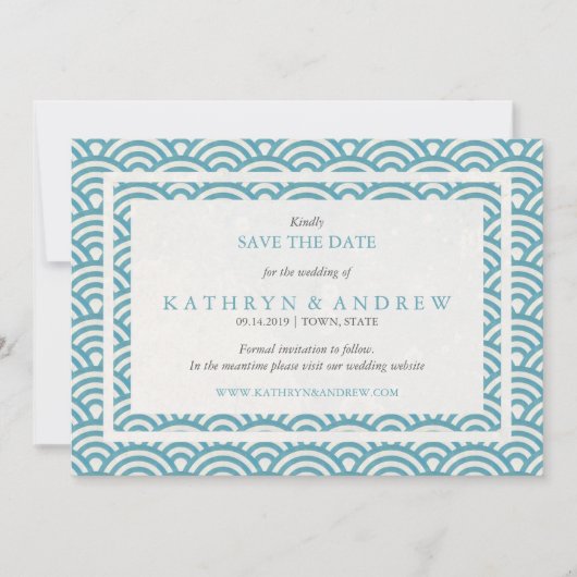 Japanisch Seigaiha Save the Date ohne Foto (Vorderseite)