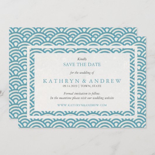 Japanisch Seigaiha Save the Date ohne Foto (Vorne/Hinten)